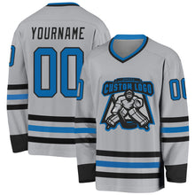 Load image into Gallery viewer, Custom Gray Blue-Black Hockey Jersey
