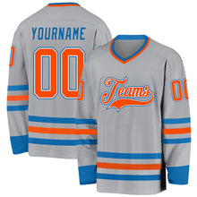 Load image into Gallery viewer, Custom Gray Orange-Blue Hockey Jersey
