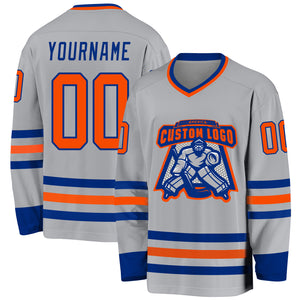 Custom Gray Orange-Royal Hockey Jersey