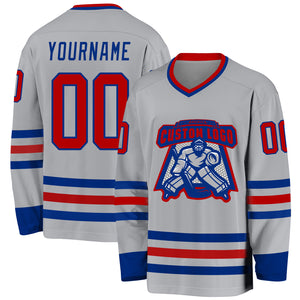 Custom Gray Red-Royal Hockey Jersey