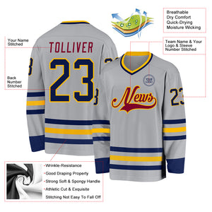 Custom Gray Navy Gold-Maroon Hockey Jersey