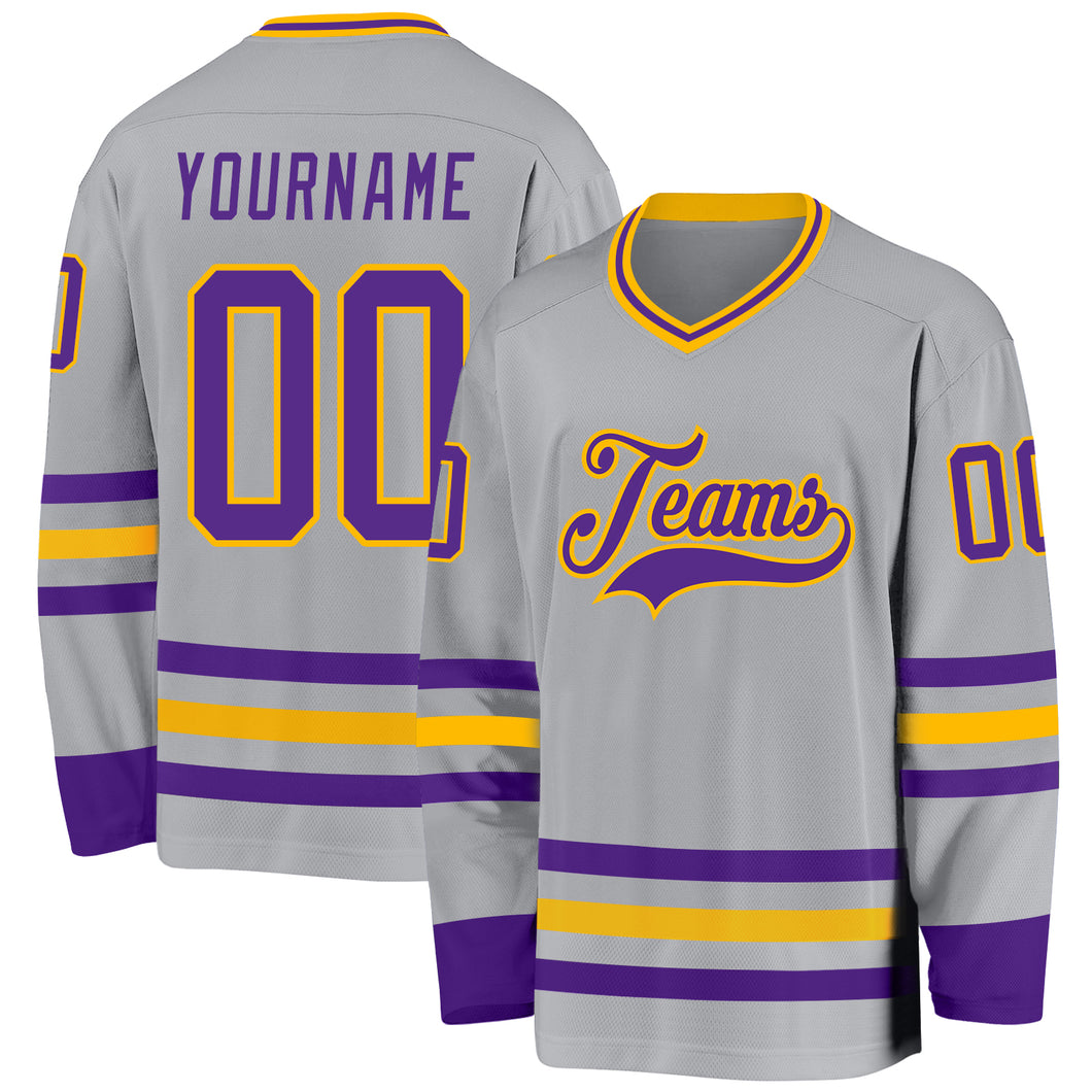 Custom Gray Purple-Gold Hockey Jersey