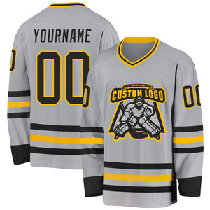 Custom Gray Black-Gold Hockey Jersey