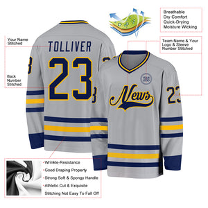 Custom Gray Navy-Gold Hockey Jersey