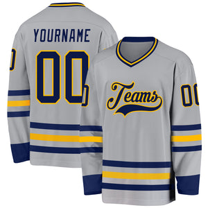 Custom Gray Navy-Gold Hockey Jersey