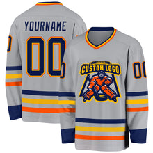 Charger l&#39;image dans la galerie, Custom Gray Navy Gold-Orange Hockey Jersey
