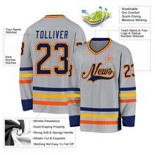 Charger l&#39;image dans la galerie, Custom Gray Navy Gold-Orange Hockey Jersey
