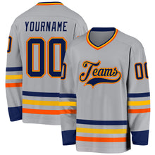 Charger l&#39;image dans la galerie, Custom Gray Navy Gold-Orange Hockey Jersey
