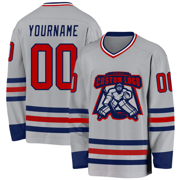 Custom Gray Red-Navy Hockey Jersey