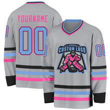 Charger l&#39;image dans la galerie, Custom Gray Light Blue Black-Pink Hockey Jersey
