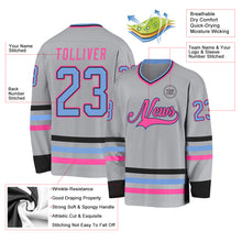 Charger l&#39;image dans la galerie, Custom Gray Light Blue Black-Pink Hockey Jersey
