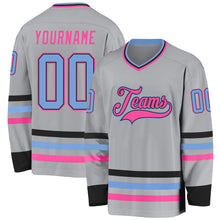 Charger l&#39;image dans la galerie, Custom Gray Light Blue Black-Pink Hockey Jersey
