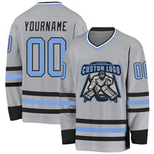 Laden Sie das Bild in den Galerie-Viewer, Custom Gray Light Blue-Black Hockey Jersey
