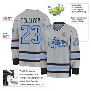 Custom Gray Light Blue-Black Hockey Jersey