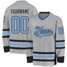 Laden Sie das Bild in den Galerie-Viewer, Custom Gray Light Blue-Black Hockey Jersey
