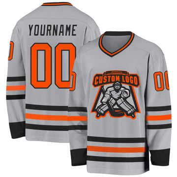 Custom Gray Orange-Black Hockey Jersey