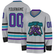 Charger l&#39;image dans la galerie, Custom Gray Purple Black-Teal Hockey Jersey
