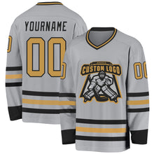 Charger l&#39;image dans la galerie, Custom Gray Old Gold-Black Hockey Jersey
