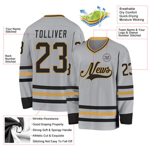 Custom Gray Black-Old Gold Hockey Jersey