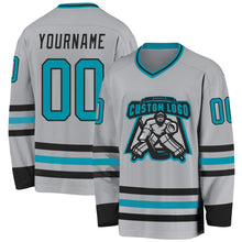 Charger l&#39;image dans la galerie, Custom Gray Teal-Black Hockey Jersey
