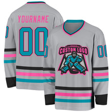 Charger l&#39;image dans la galerie, Custom Gray Teal Black-Pink Hockey Jersey
