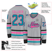 Charger l&#39;image dans la galerie, Custom Gray Teal Black-Pink Hockey Jersey
