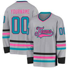 Charger l&#39;image dans la galerie, Custom Gray Teal Black-Pink Hockey Jersey
