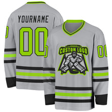 Charger l&#39;image dans la galerie, Custom Gray Neon Green-Black Hockey Jersey
