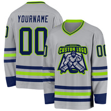 Charger l&#39;image dans la galerie, Custom Gray Navy-Neon Green Hockey Jersey
