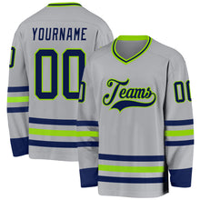 Charger l&#39;image dans la galerie, Custom Gray Navy-Neon Green Hockey Jersey
