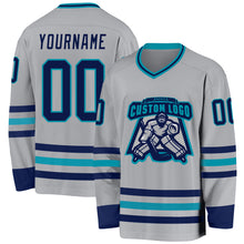 Charger l&#39;image dans la galerie, Custom Gray Navy-Teal Hockey Jersey
