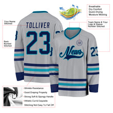 Charger l&#39;image dans la galerie, Custom Gray Navy-Teal Hockey Jersey
