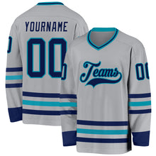 Charger l&#39;image dans la galerie, Custom Gray Navy-Teal Hockey Jersey
