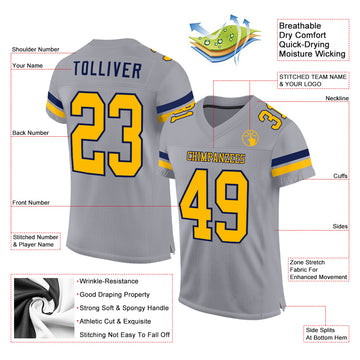 Custom Gray Gold-White Mesh Authentic Football Jersey