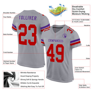 Custom Gray Red-Purple Mesh Authentic Football Jersey