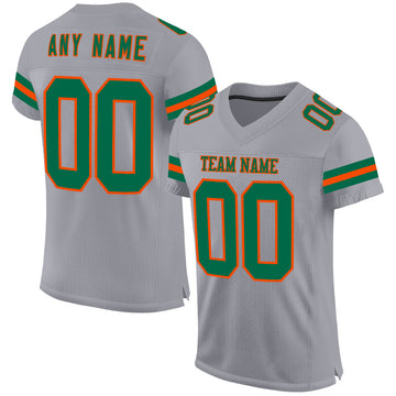 Custom Gray Kelly Green-Orange Mesh Authentic Football Jersey