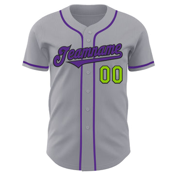 Custom Gray Neon Green Black-Purple Authentic Baseball Jersey