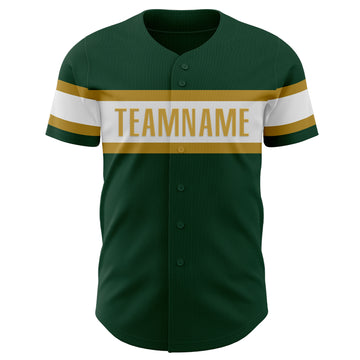 Custom Green White-Old Gold Authentic Baseball Jersey