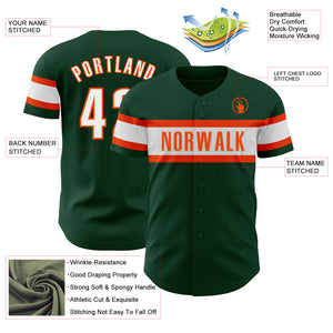 Custom Green White-Orange Authentic Baseball Jersey