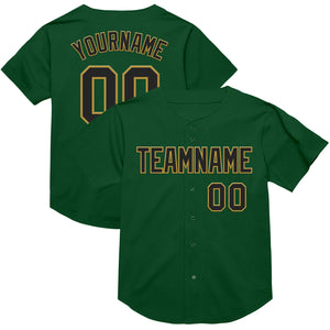 Custom Green Black-Old Gold Mesh Authentic Throwback Baseball Jersey