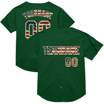 Custom Green Vintage USA Flag-Cream Mesh Authentic Throwback Baseball Jersey