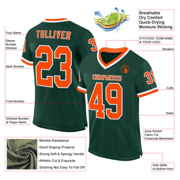 Custom Green Orange-White Mesh Authentic Throwback Football Jersey