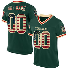 Charger l&#39;image dans la galerie, Custom Green Vintage USA Flag Cream-Red Mesh Authentic Throwback Football Jersey
