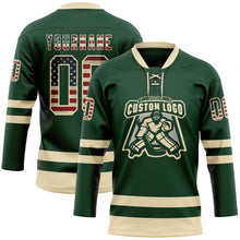 Загрузить изображение в средство просмотра галереи, Custom Green Vintage USA Flag-Cream Hockey Lace Neck Jersey
