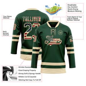 Custom Green Vintage USA Flag-Cream Hockey Lace Neck Jersey