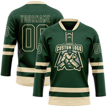 Загрузить изображение в средство просмотра галереи, Custom Green Cream Hockey Lace Neck Jersey
