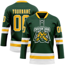 Загрузить изображение в средство просмотра галереи, Custom Green Gold-White Hockey Lace Neck Jersey
