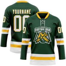 Загрузить изображение в средство просмотра галереи, Custom Green White-Gold Hockey Lace Neck Jersey
