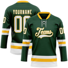 Загрузить изображение в средство просмотра галереи, Custom Green White-Gold Hockey Lace Neck Jersey
