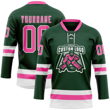 Загрузить изображение в средство просмотра галереи, Custom Green Pink-White Hockey Lace Neck Jersey
